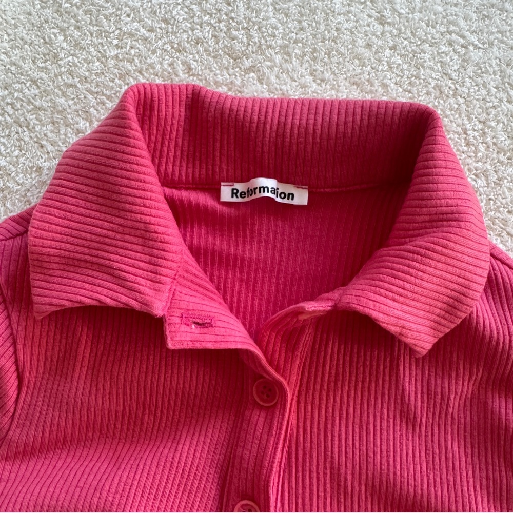 Reformation Fuchsia Ribbed Cardigan - Picture 2 of 5
